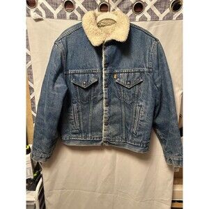 Vintage Levi's Denim Sherpa Lined Trucker Jacket Mens size 44R USA Orange Tab